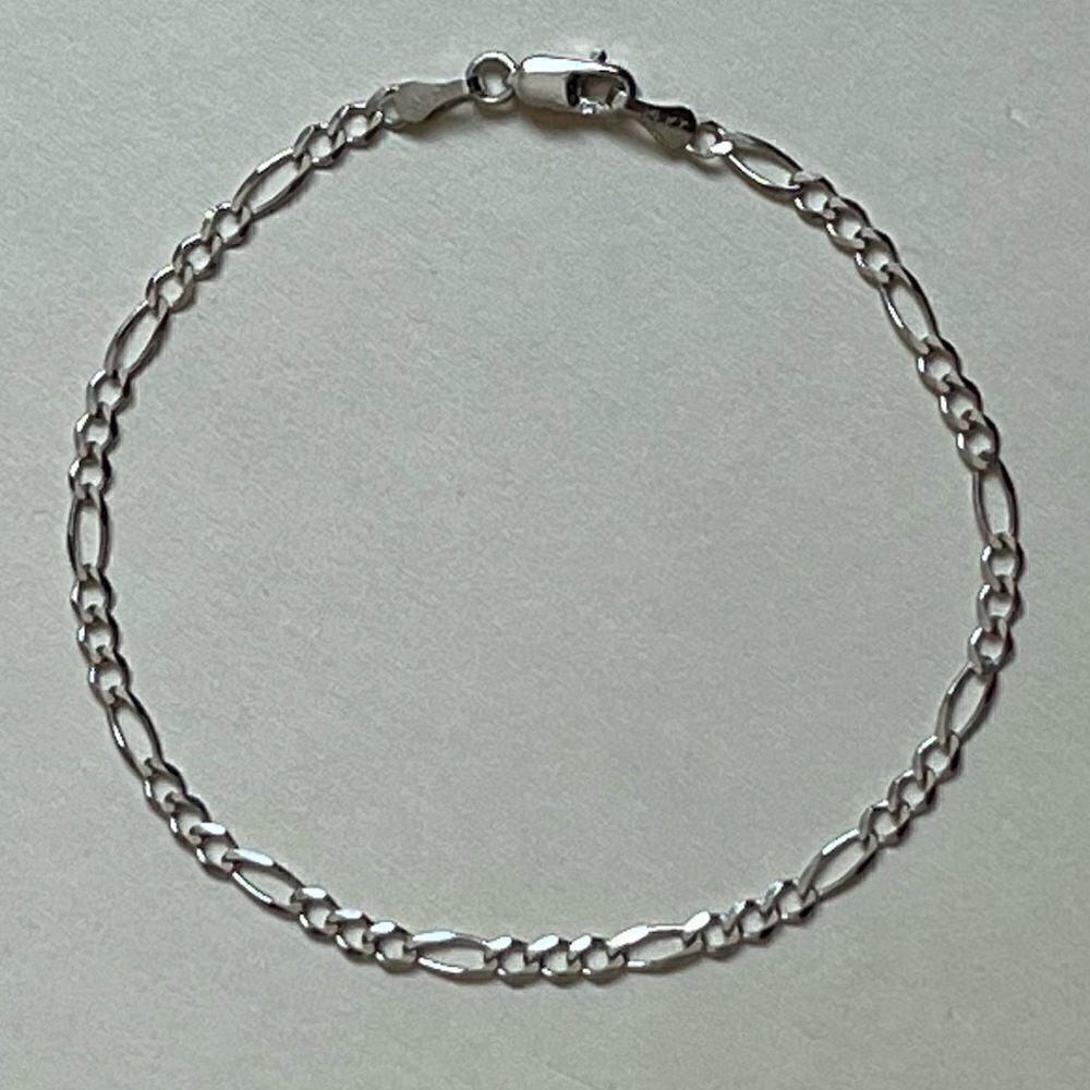 14k real white gold figaro concave bracelet | Birthday Gift | Real Gold jewelry